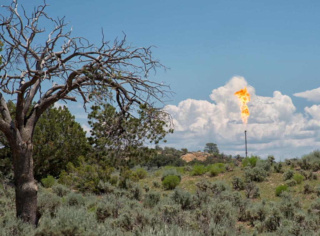 Photo: John Fowler. You can find these burners of excess gas from oil drilling all over San Juan county in northwestern New Mexico.